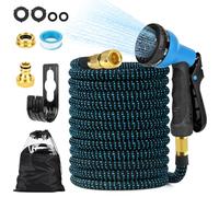 Vankarr Tuyau Arrosage Extensible 30m Raccord de Robinet 1/2 et 3/4, Tête de Pulvérisation avec 8 Fonctions, avec Sac de Rangement, Support de Tuyau pour Jardin, Camping-Car, Camping (Bleu)