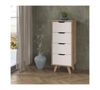 VANKKA Chiffonnier 4 tiroirs - Decor chene et blanc - L 45 x P 42 x H 108 cm