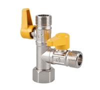 Vanne 3 Voies Laiton G1/2"", Raccord T Douche/WC, Cuisine/Salle de Bain, Robinet D'arrêt