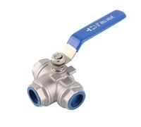 Vanne à bille 3 voies en acier inoxydable SUS304 à 3 voies de la valve de type T femelle 3/4" DN20 avec poignée de verrouillage en vinyle