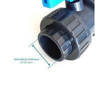 Jardiboutique Vanne à boisseau PLIMEX-SO-VAC63 PVC 63 mm à coller PN16 double union démontable