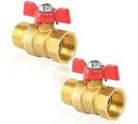 Vanne à Sphère Laiton, 2 Pièces Vanne à Sphère Laiton 3/4" Avec Poignée Papillon Rouge, 3/4" Ig/Ag Robinet D'arrêt En Laitons Pour Robinet De Conduites D'eau