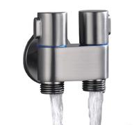 Vanne d'angle à double contrôle G1/2 - Inverseur à deux sorties pour machine à laver - Répartiteur de toilettes - Double prise - Robinet d'eau pour bidet de salle de bain - Adaptateur de robinet