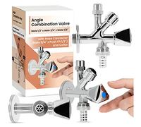 Vanne d'Angle Combinée Robinet Équerre 1/2'' x 3/4'' x 3/8'' Universelle Auto-Étanche Raccordement Lave-Vaisselle Lave-Linge Conduites d'Eau Chaude et Froide Laiton Chromé
