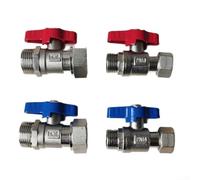 Vanne d'arrêt de pommeau de douche en laiton avec filetage NPT de 1,27 cm, robinet à boisseau sphérique haute pression pour eau, huile, gaz, raccord de plomberie finition nickel (poignée rouge de 4 mm