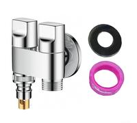 Vanne de commande à double angle, robinet d'angle 1 en 2 sorties en acier inoxydable pour machine à laver et toilettes, filetage G1/2, arrêt automatique, (argent)