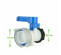 Vanne de Cuve 1000L avec Écrou S75X6 et Sortie S60X6 en Polyéthylène Haute Densité - Compatible cuves Schütz