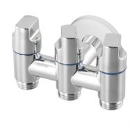 Vanne de dérivation à trois voies argentée 1 entrée 3 sorties avec butée d'angle pour machine à laver, lave-vaisselle, douche - Adaptateur de robinet mural en laiton (argenté)