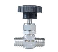 Vanne de régulation en acier inoxydable Vanne à soupape filetage NPT mâle avec tige de réglage, poignée ronde noire, vanne aiguille haute pression 1 pièce(1/2INCH)