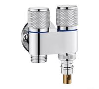 Vanne d'eau compacte à double sortie avec arrêt automatique, double commande, interrupteurs indépendants, laiton résistant à la rouille, acier inoxydable, gris, argent, noir, 6 x 7 cm (B-argent)