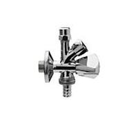 Vanne d'équerre combinée universelle à double axe 421851 en laiton chromé, 1/2"x10mmx3/4", avec clapet anti-retour et rosace