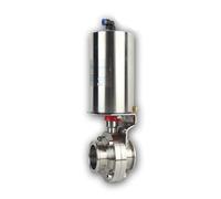 Vanne papillon pneumatique 3 "en acier inoxydable 304, triple pince, diamètre extérieur 91mm, actionneur à simple effet