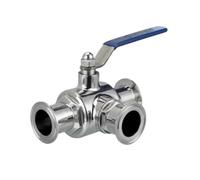Vanne Sanitaire Trois Voies Acier | Vanne à bille sanitaire trois voies avec raccords tri-clamp for tuyaux.(38mm,L type)