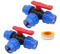 Vanne trois voies en T PP pour tuyau PE 25mm avec poignée de commande | Raccord robuste en plastique, montage simple, régule l’écoulement de l’eau pour irrigation extérieure.