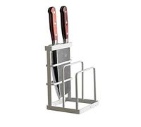 VANRA Bloc à couteaux en métal sans couteaux, porte-couteaux multifonction avec 2 couches pour planche à découper, égouttoir à vaisselle, organisateur de rangement de cuisine, blanc