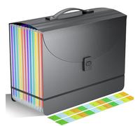 Vanulee Organiseur accordéon portable à 12 poches avec poignée, dossiers extensibles avec couvercle extensible, boîte en accordéon en plastique pour fichiers A4/lettre, papier, facture, onglets