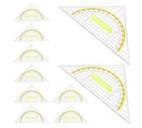 VANZACK 10 Pièces Règle Géométrique Transparente en Plastique avec Poignée Confortable, Triangle de Sécurité 2-en-1 pour École et Projets la Maison, Outil de Dessin Polyvalent