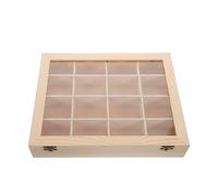 VANZACK Organisateur de Pierres en Bois 16 Grilles avec Couvercle Acrylique, Boîte de Rangement pour Spécimens Minéraux, Adapté aux Collectionneurs Amateurs et Professionnels