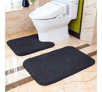 VANZAVANZU Lot de Tapis de Bain 2 Pièces Antidérapant Épaissi Tapis Sortie de Douche Absorbant Tapis de Sol en Microfibre - Tapis Salle de Bain 50 x 80cm + Tapis Contour WC 50 x 60cm (Noir)