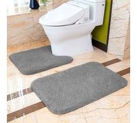 VANZAVANZU Lot de Tapis de Bain 2 Pièces Antidérapant Épaissi Tapis Sortie de Douche Absorbant Tapis de Sol en Microfibre - Tapis Salle de Bain 50 x 80cm + Tapis Contour WC 50 x 60cm (Gris Foncé)