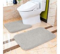 VANZAVANZU Lot de Tapis de Bain 2 Pièces Antidérapant Épaissi Tapis Sortie de Douche Absorbant Tapis de Sol en Microfibre - Tapis Salle de Bain 50 x 80cm + Tapis Contour WC 50 x 60cm (Gris Clair)