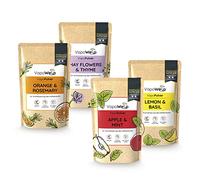 VapoWesp Lot de 4 poudres de 100 g - Orange & Rosemary, Apple & Mint, Citron & Basil, Hay Flowers & Thyme - Parfum aromatique pour la boîte à fumage VapoWesp