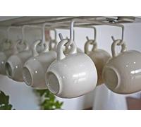 Vardesign Porte-Tasses Rangement Suspendu Range Tasse à Café Expresso 8 Crochets de Rangement Metal pour Cuisine Étagère Placard à Visser Accroche-Tasses Porte-Gobelet Métal Laqué (Blanc)