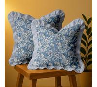 Vargottam 18x18 Lot De 2 Housses De Coussin en Coton - Housses De Coussin À Volants Imprimées Recto Verso avec Fermeture Éclair, Imprimé Floral, Style Ferme, 100% Sergé De Coton, sans Rembourrage