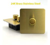 Variateur de contrôle à 2 voies, bouton moleté, laiton brossé, plaque en acier inoxydable, couleur or 24K, régulateur de luminosité, taille britannique single box