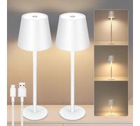 VARICART Lot de 2 Lampe de Table Sans Fil à intensité variable, Batterie Rechargeable 5000mAh, Tactile à LED 3 Couleurs Dimmables, avec USB-C, étanchéité IP54 pour l'intérieur et l'extérieur(Blanc)
