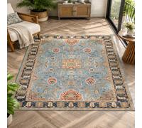 VARIKASHOM Grand Tapis Salon, 200 x 280 cm, Vintage Bleu Rouge Marron Beige, Tapis Lavable Fond Antidérapant, Décoration de la Maison Chambre,
