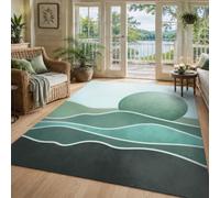 VARIKASHOM Tapis Carré, 140 x 140 cm, Abstrait Moderne Vert Bleu Blanc, Décoratifs pour Salon Chambre, Poils Courts, Lavable, Dessous Antidérapant,