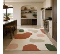 VARIKASHOM Tapis Carré, 140 x 140 cm, Abstrait Moderne Vert Marron Beige Rose Blanc, Décoratifs pour Salon Chambre, Poils Courts, Lavable, Dessous Antidérapant,