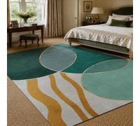 VARIKASHOM Tapis Carré, 140 x 140 cm, Géométrie Moderne Verte Grise Jaune Blanche, Décoratifs pour Salon Chambre, Poils Courts, Lavable, Dessous Antidérapant,