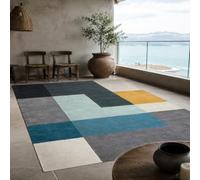 VARIKASHOM Tapis Carré, 140 x 140 cm, Géométrique Gris Bleu Beige Jaune Blanc, Décoratifs pour Salon Chambre, Poils Courts, Lavable, Dessous Antidérapant,