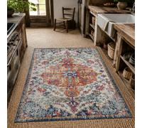 VARIKASHOM Tapis de décoration, 120 x 160 cm, Motifs Floraux Vintage Rouge Orange Bleu Violet Beige, Tapis pour Maison, Bureau, Fauteuil Salon, Dressing Chambre Adulte,