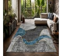 VARIKASHOM Tapis Décoratifs pour Maison Salon Chambre Adulte, Tapis de Protection de Sol,Abstrait, géométrique, Moderne, Bleu, Gris, Jaune, carré 140 x 140 cm