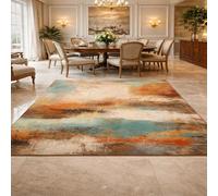 VARIKASHOM Tapis Decoration Salon, Salle à Manger, Chambre, Couloir, Faciles d'entretien,Abstrait Bleu, Orange, Marron, Blanc, Gris, carré 200 x 200 cm