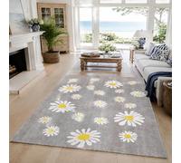 VARIKASHOM Tapis Decoration Salon, Salle à Manger, Chambre, Couloir, Faciles d'entretien,Motifs Floraux Gris, Blanc et Jaune, 150 x 180 cm