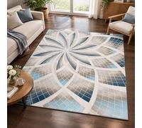 VARIKASHOM Tapis Grande Taille Salon, 160 x 230 cm, Géométrique Moderne Beige Bleu Blanc Gris, Tapis Decoration Descente de lit Chambre Moquette,