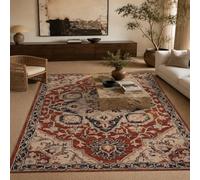 VARIKASHOM Tapis Intérieur Salon Chambre Cuisine, Tapis Extérieur Balcon Terrasse,Rouge Oriental, Beige, Bleu, carré 160 x 160 cm