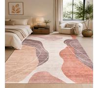 VARIKASHOM Tapis Intérieur Salon Chambre Cuisine, Tapis Extérieur Balcon Terrasse,Tableau Abstrait Moderne Beige, Rouge, Gris, Blanc, carré 120 x 120 cm