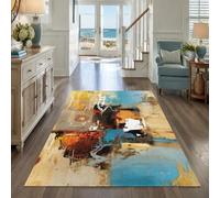 VARIKASHOM Tapis Lavable - Accessoires de décoration d'intérieur - Salon - Chambre à Coucher - Carré - Abstrait - Bleu, Beige, Rouge, Blanc, Noir, Orange - 140 x 140 cm