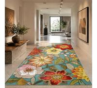 VARIKASHOM Tapis Poils Courts Salon, Chambre, Bureau, Couloir et Cuisine, Salle à Manger,Motif Floral Moderne Bleu, Rouge, Jaune, Blanc, Vert, carré 140 x 140 cm