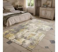 VARIKASHOM Tapis Poils Ras Decoration pour Salon, Armoire Chambre, Bureau, Couloir et Cuisine, Abstrait Moderne Gris, Jaune, Blanc, carré 100 x 100 cm