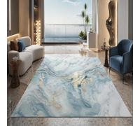 VARIKASHOM Tapis pour Intérieur Salon Canapé, Jardin Extérieur Table Terrasse Balcon, Abstrait Bleu, Blanc, Jaune, carré 120 x 120 cm