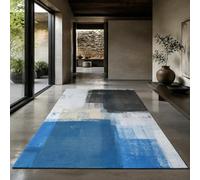 VARIKASHOM Tapis pour Intérieur Salon Canapé, Jardin Extérieur Table Terrasse Balcon, Abstrait Bleu, Blanc, Gris, carré 120 x 120 cm