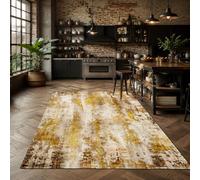 VARIKASHOM Tapis pour Intérieur Salon Canapé, Jardin Extérieur Table Terrasse Balcon, Abstrait, Jaune Vintage, Marron, Blanc, Beige, carré 140 x 140 cm