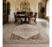 VARIKASHOM Tapis pour Intérieur Salon Canapé, Jardin Extérieur Table Terrasse Balcon, Motif Floral Oriental géométrique Beige et Marron, carré 160 x 160 cm