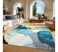 VARIKASHOM Tapis Salon Moderne Poils Ras, Salle de séjour, Chambre Adulte, Chambre Ado,Abstrait Bleu, Jaune, Blanc, Beige, Marron, carré 180 x 180 cm